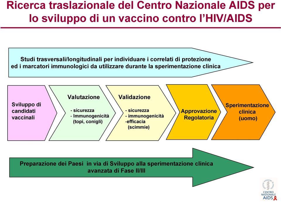 vaccinali Valutazione - sicurezza - Immunogenicità (topi, conigli) Validazione - sicurezza - immunogenicità -efficacia (scimmie)