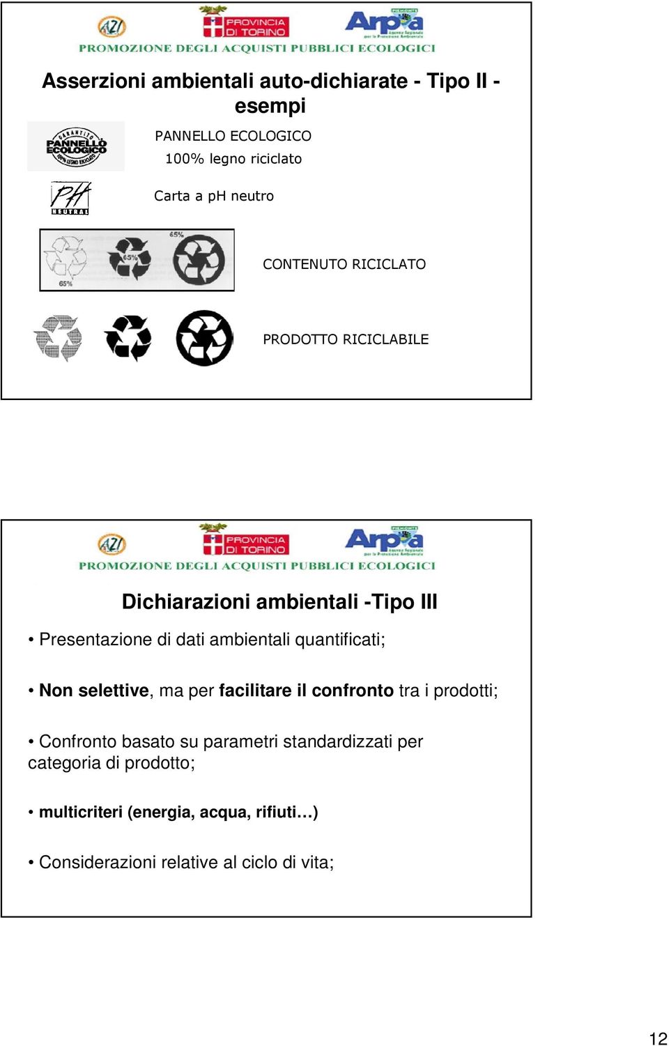 confronto tra i prodotti; Confronto basato su parametri standardizzati per categoria di