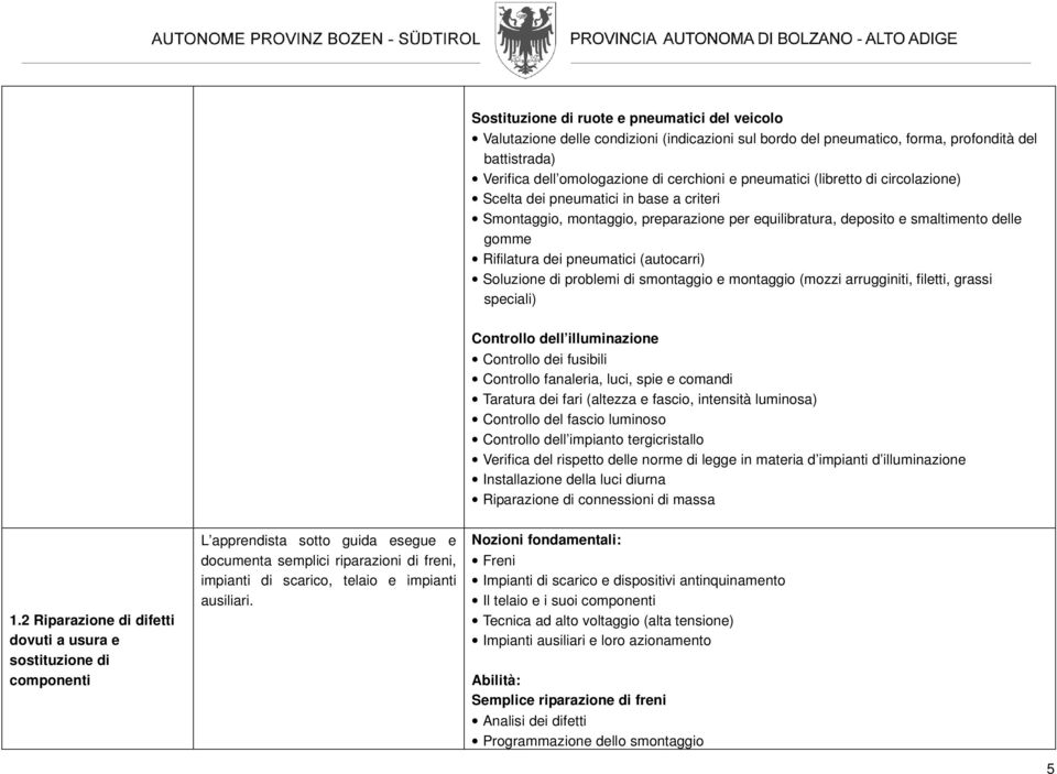 (autocarri) Soluzione di problemi di smontaggio e montaggio (mozzi arrugginiti, filetti, grassi speciali) Controllo dell illuminazione Controllo dei fusibili Controllo fanaleria, luci, spie e comandi