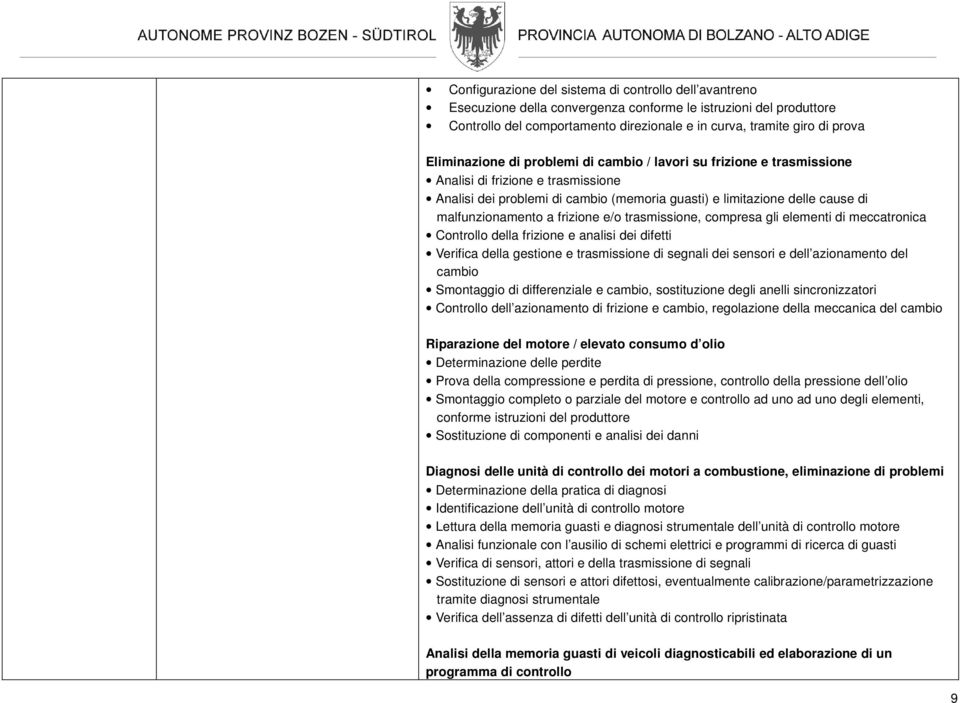 a frizione e/o trasmissione, compresa gli elementi di meccatronica Controllo della frizione e analisi dei difetti Verifica della gestione e trasmissione di segnali dei sensori e dell azionamento del