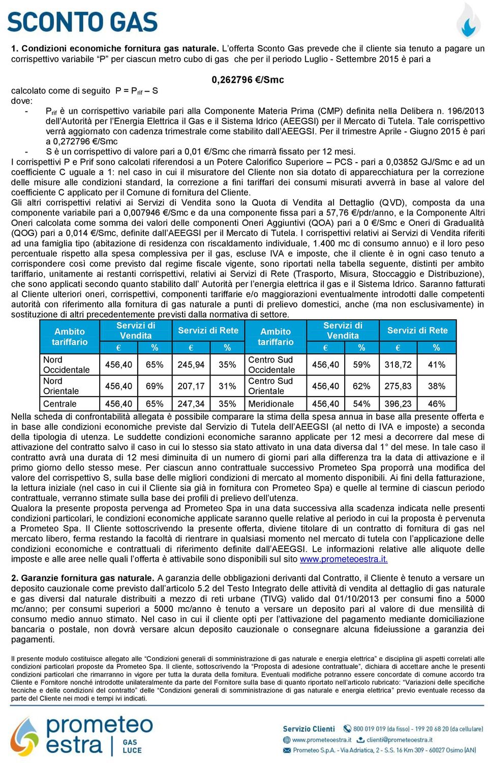 come di seguito P = P rif S dove: - P rif è un corrispettivo variabile pari alla Componente Materia Prima (CMP) definita nella Delibera n.