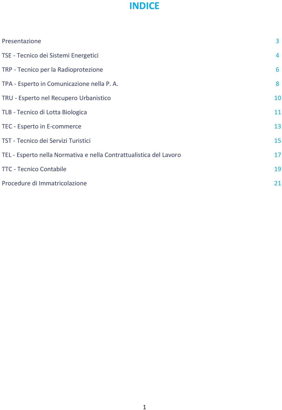 8 TRU - Esperto nel Recupero Urbanistico 10 TLB - Tecnico di Lotta Biologica 11 TEC - Esperto in