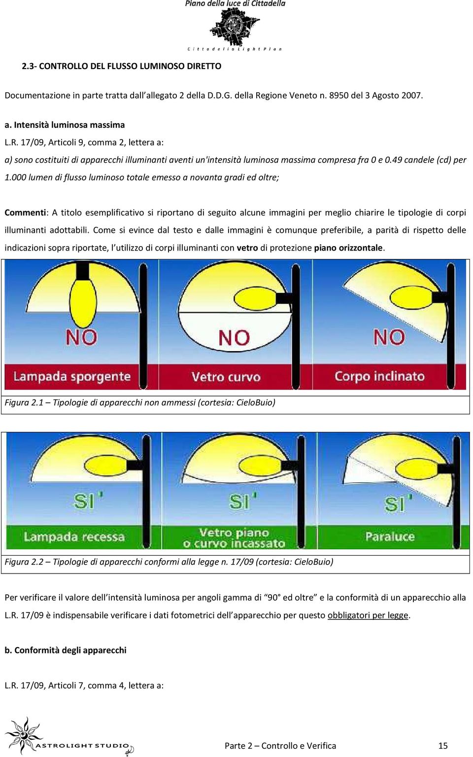 000 lumen di flusso luminoso totale emesso a novanta gradi ed oltre; Commenti: A titolo esemplificativo si riportano di seguito alcune immagini per meglio chiarire le tipologie di corpi illuminanti