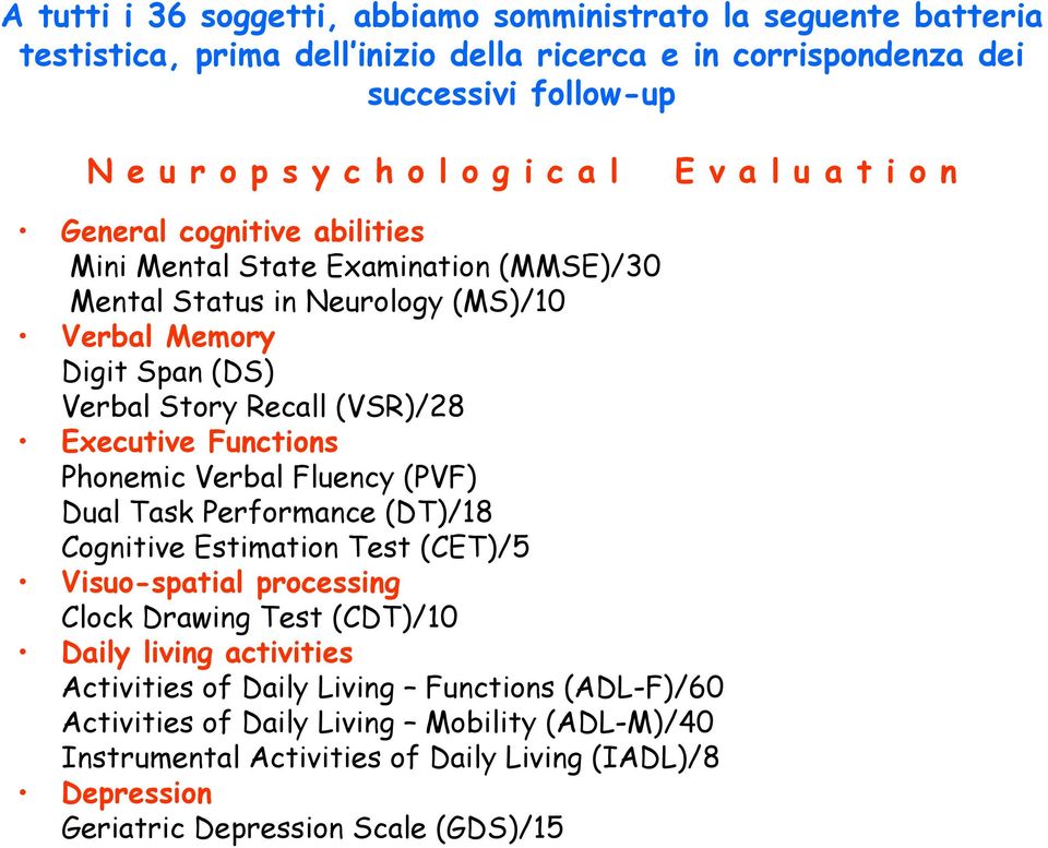 Executive Functions Phonemic Verbal Fluency (PVF) Dual Task Performance (DT)/18 Cognitive Estimation Test (CET)/5 Visuo-spatial processing Clock Drawing Test (CDT)/10 Daily living