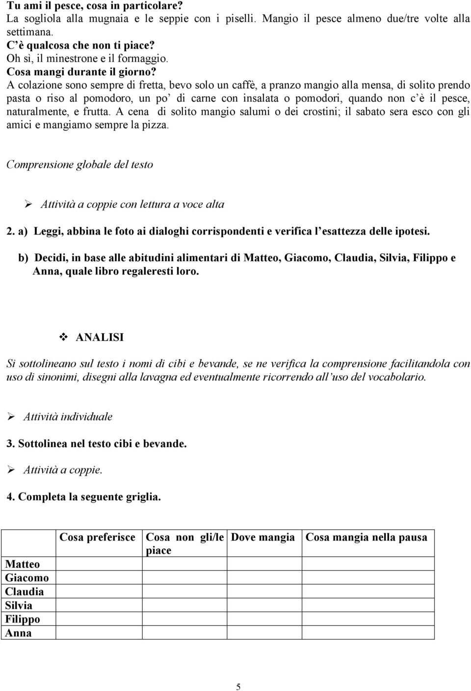 A colazione sono sempre di fretta, bevo solo un caffè, a pranzo mangio alla mensa, di solito prendo pasta o riso al pomodoro, un po di carne con insalata o pomodori, quando non c è il pesce,