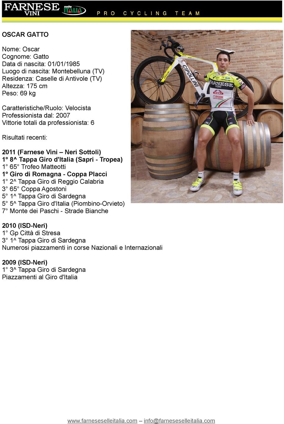 Coppa Placci 1 2^ Tappa Giro di Reggio Calabria 3 65 Coppa Agostoni 5 1^ Tappa Giro di Sardegna 5 5^ Tappa Giro d'italia (Piombino-Orvieto) 7 Monte dei Paschi - Strade Bianche