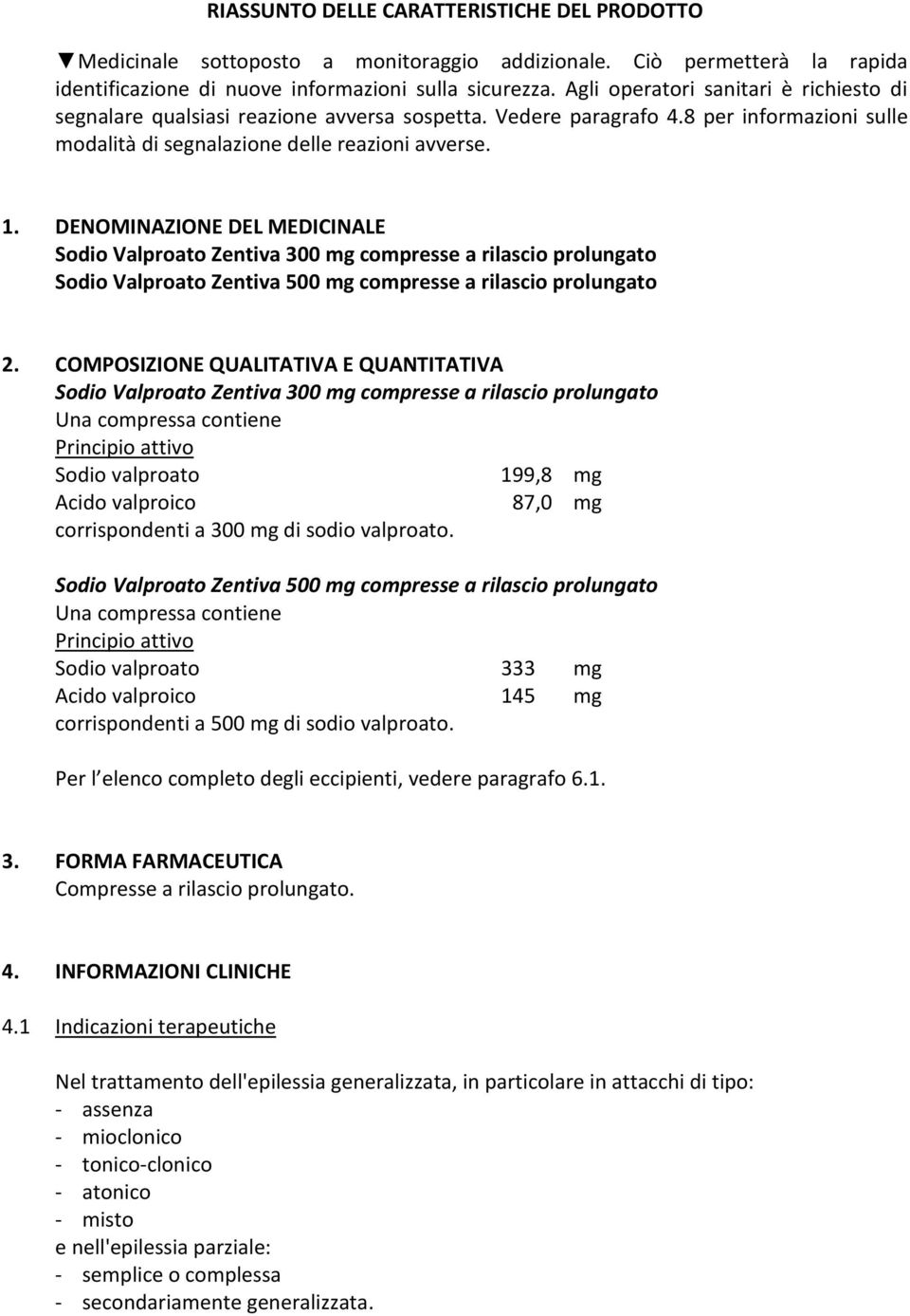 DENOMINAZIONE DEL MEDICINALE Sodio Valproato Zentiva 300 mg compresse a rilascio prolungato Sodio Valproato Zentiva 500 mg compresse a rilascio prolungato 2.