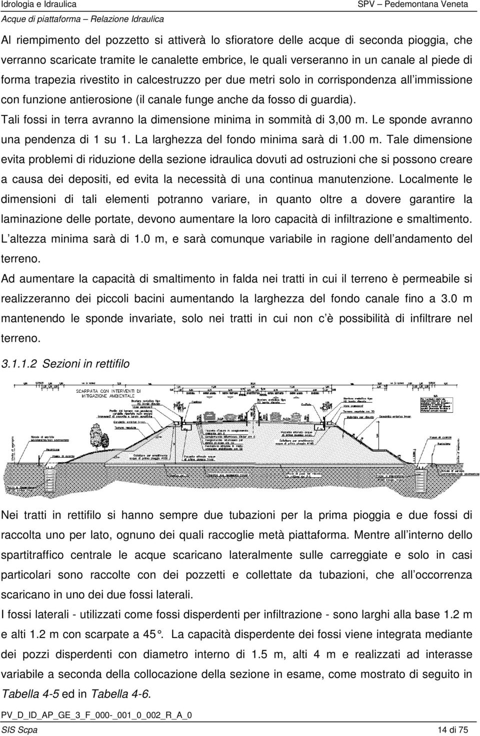 Tali fossi in terra avranno la dimensione minima in sommità di 3,00 m.