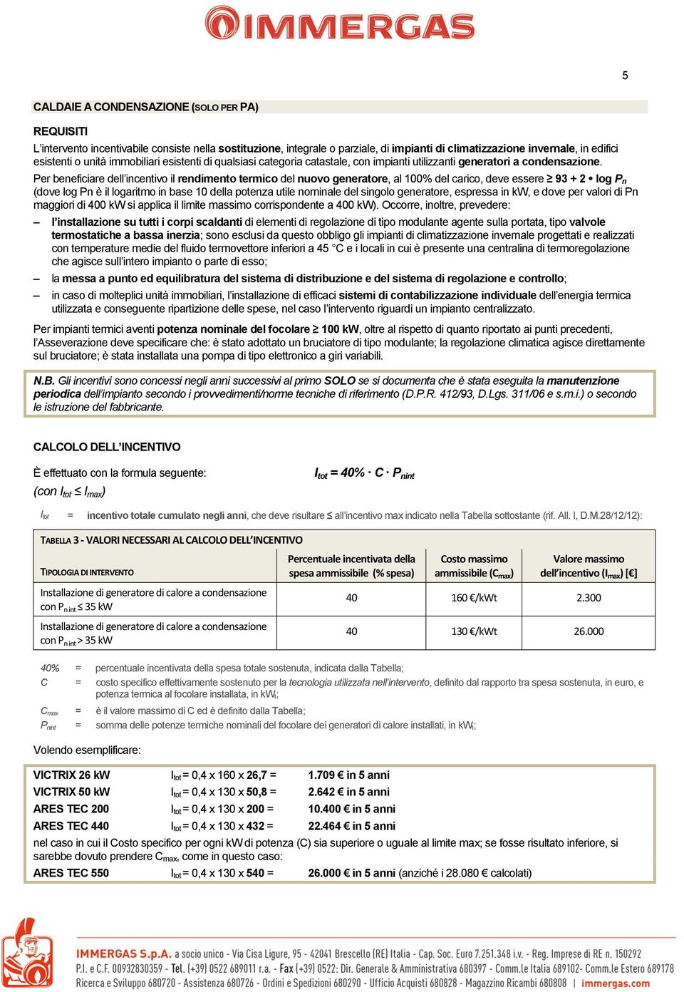 Per beneficiare dell incentivo il rendimento termico del nuovo generatore, al 100% del carico, deve essere 93 + 2 log P n (dove log Pn è il logaritmo in base 10 della potenza utile nominale del