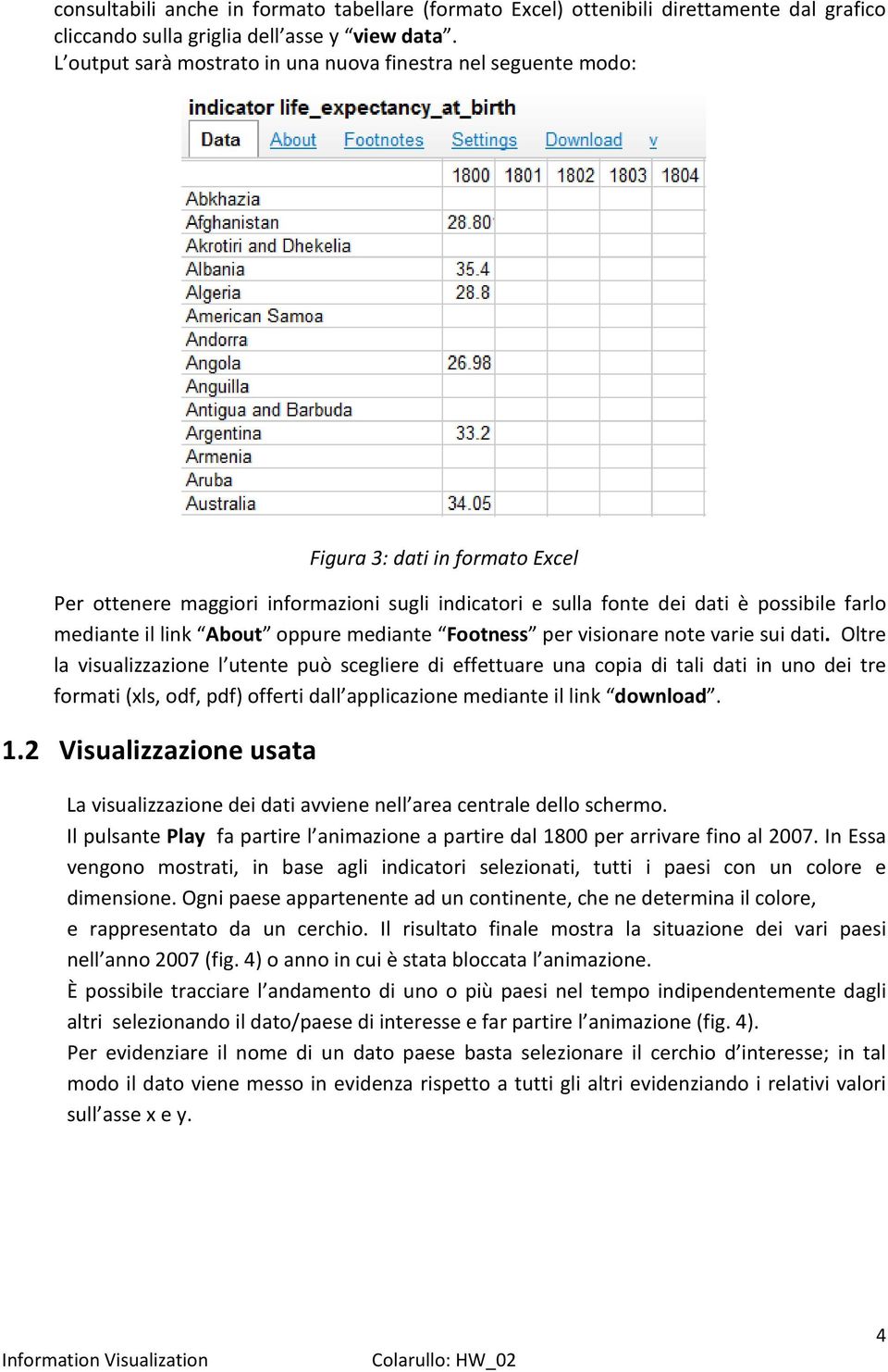 il link About oppure mediante Footness per visionare note varie sui dati.