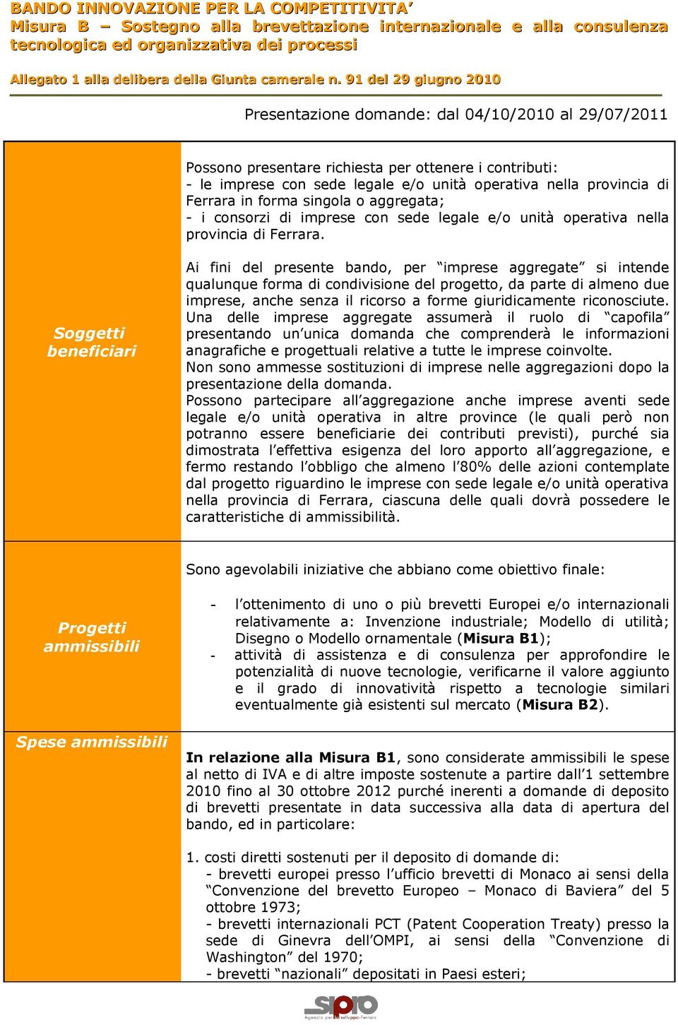 Ferrara in forma singola o aggregata; - i consorzi di imprese con sede legale e/o unità operativa nella provincia di Ferrara.