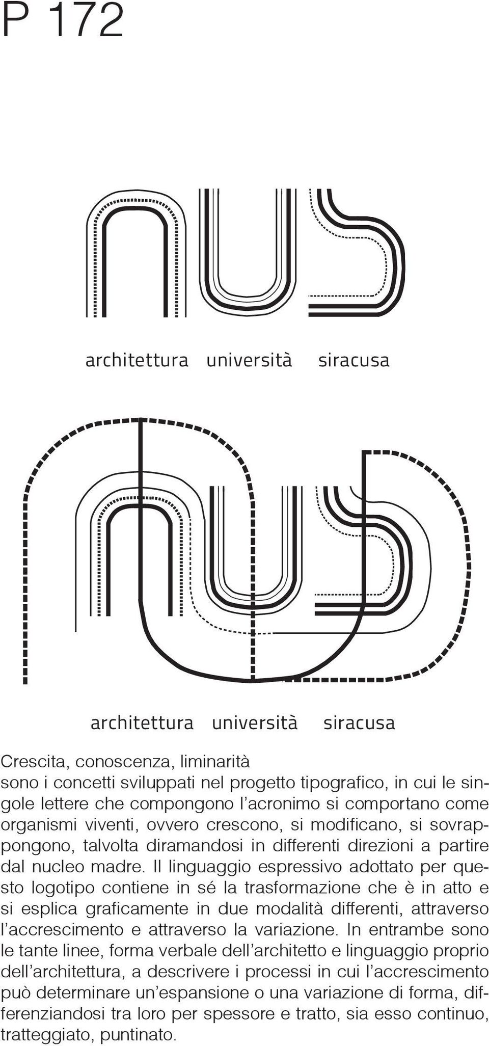 Il linguaggio espressivo adottato per questo logotipo contiene in sé la trasformazione che è in atto e si esplica graficamente in due modalità differenti, attraverso l accrescimento e attraverso la