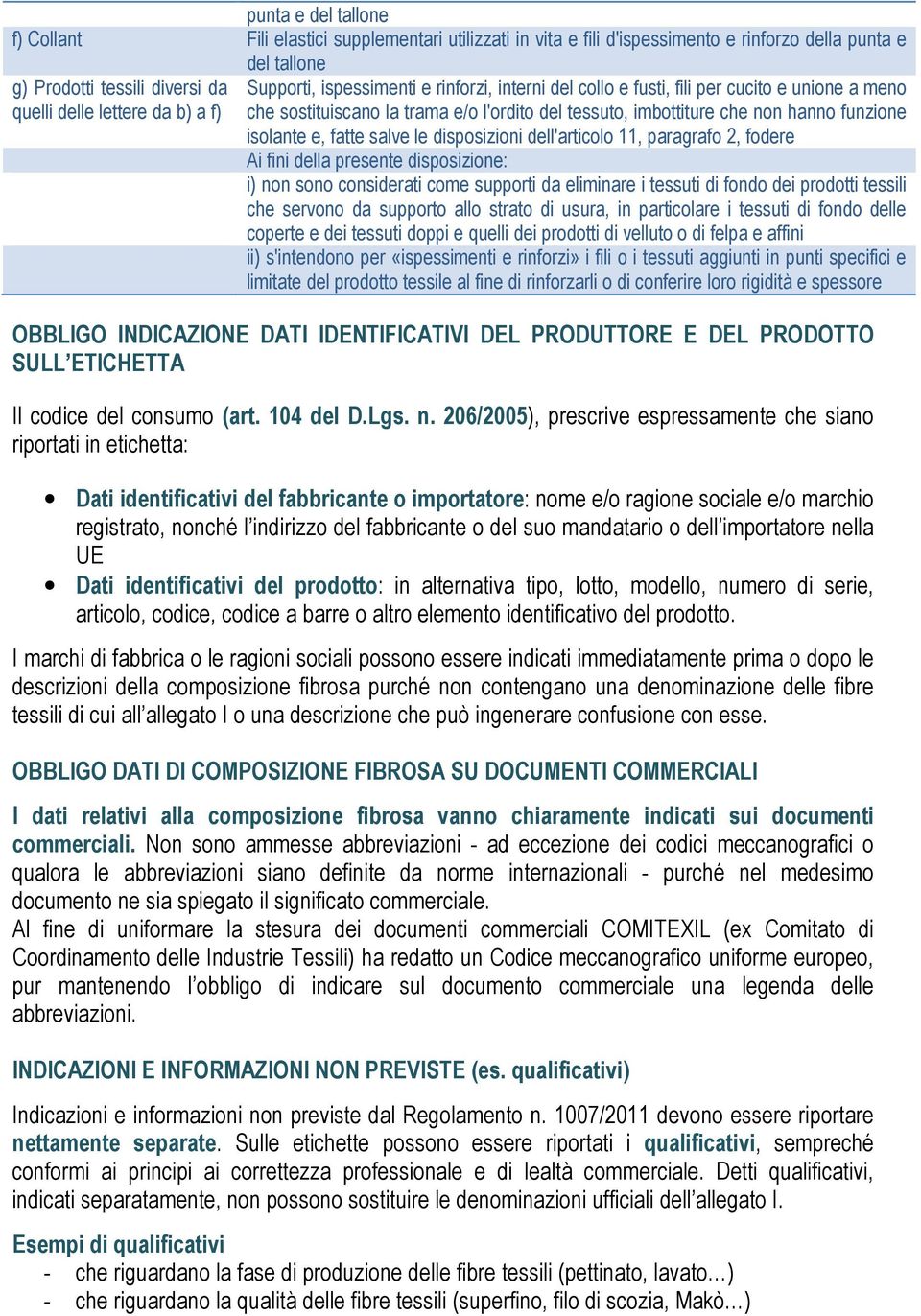 salve le disposizioni dell'articolo 11, paragrafo 2, fodere Ai fini della presente disposizione: i) non sono considerati come supporti da eliminare i tessuti di fondo dei prodotti tessili che servono