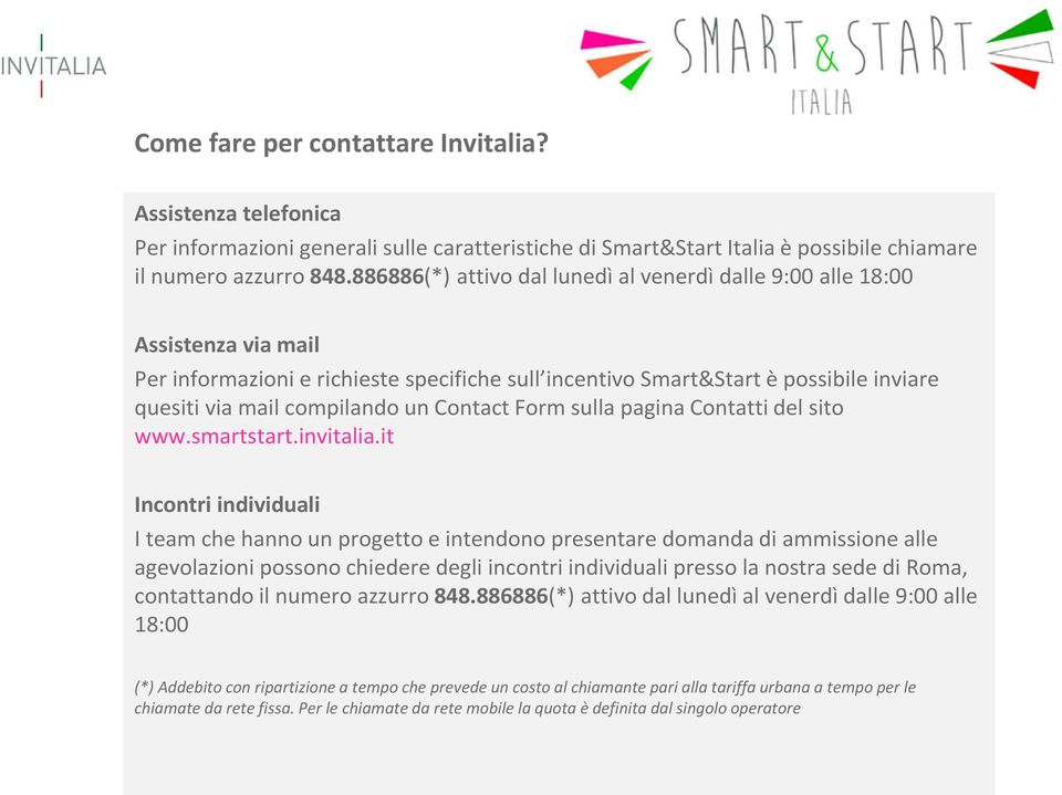 Contact Form sulla pagina Contatti del sito www.smartstart.invitalia.