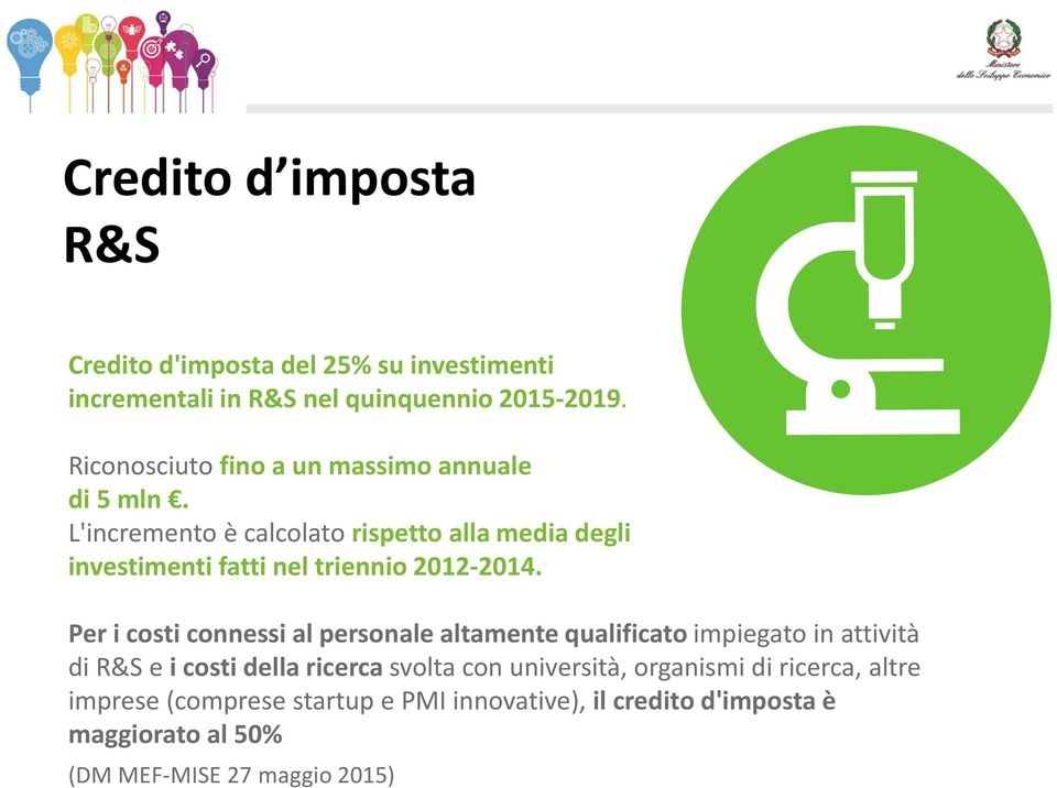 L'incremento è calcolato rispetto alla media degli investimenti fatti nel triennio 2012-2014.