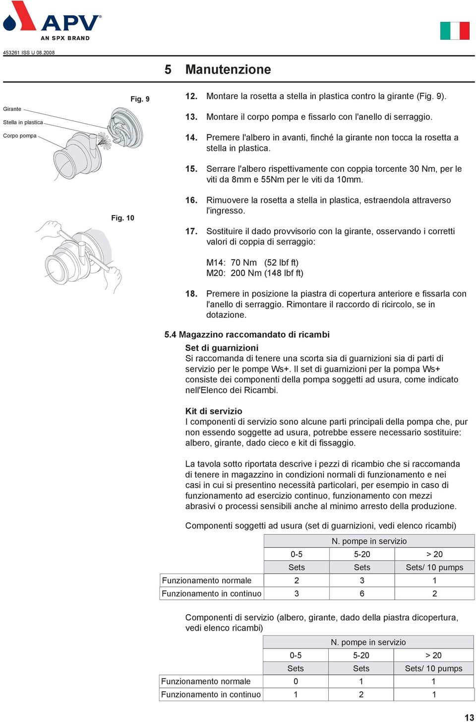 Serrare l'albero rispettivamente con coppia torcente 30 Nm, per le viti da 8mm e 55Nm per le viti da 10mm. 16. Rimuovere la rosetta a stella in plastica, estraendola attraverso l'ingresso. 17.