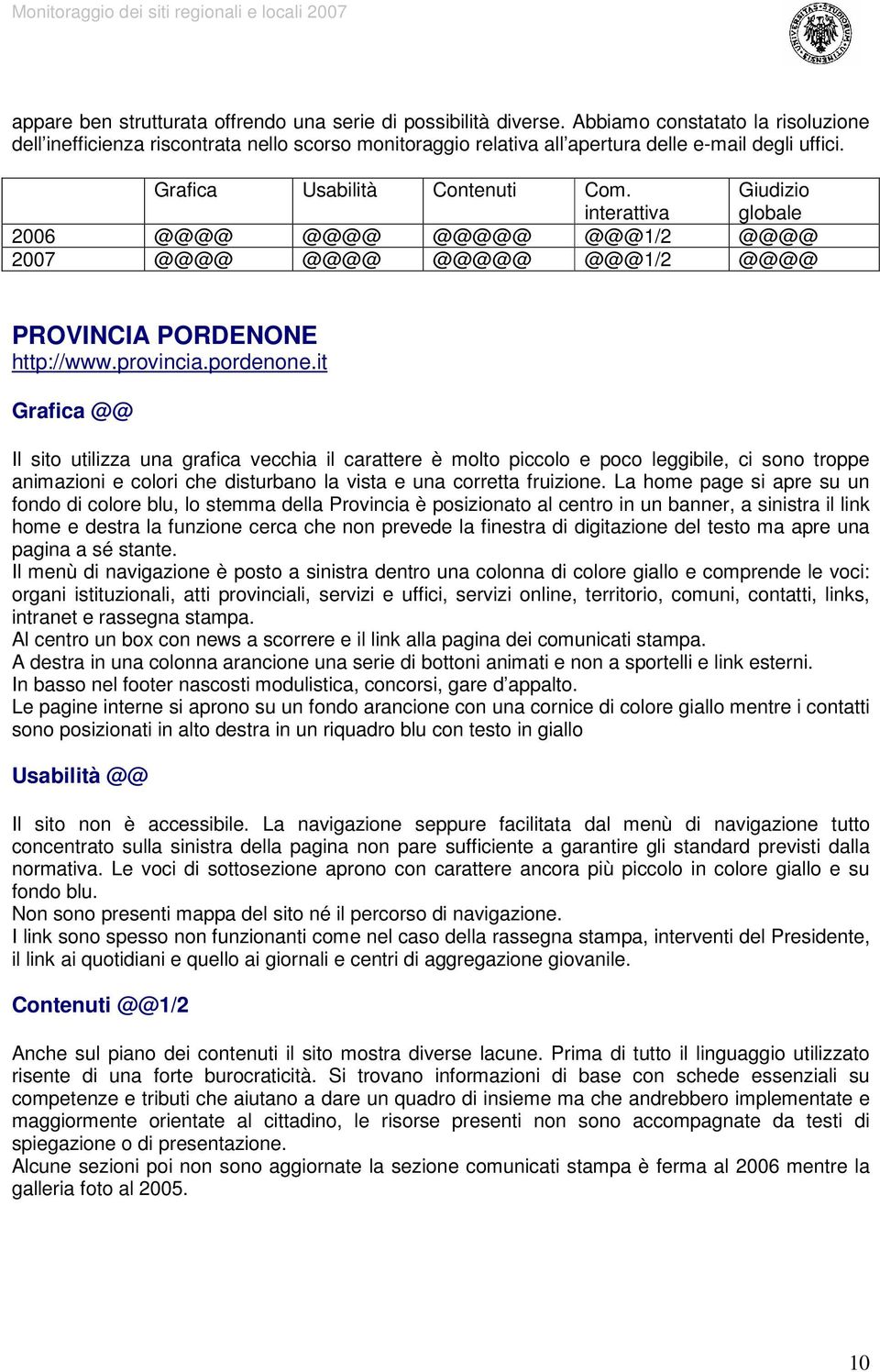 interattiva Giudizio globale 2006 @@@@ @@@@ @@@@@ @@@1/2 @@@@ 2007 @@@@ @@@@ @@@@@ @@@1/2 @@@@ PROVINCIA PORDENONE http://www.provincia.pordenone.