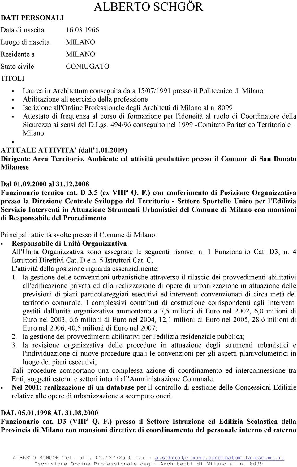 all'esercizio della professione Iscrizione all'ordine Professionale degli Architetti di Milano al n.