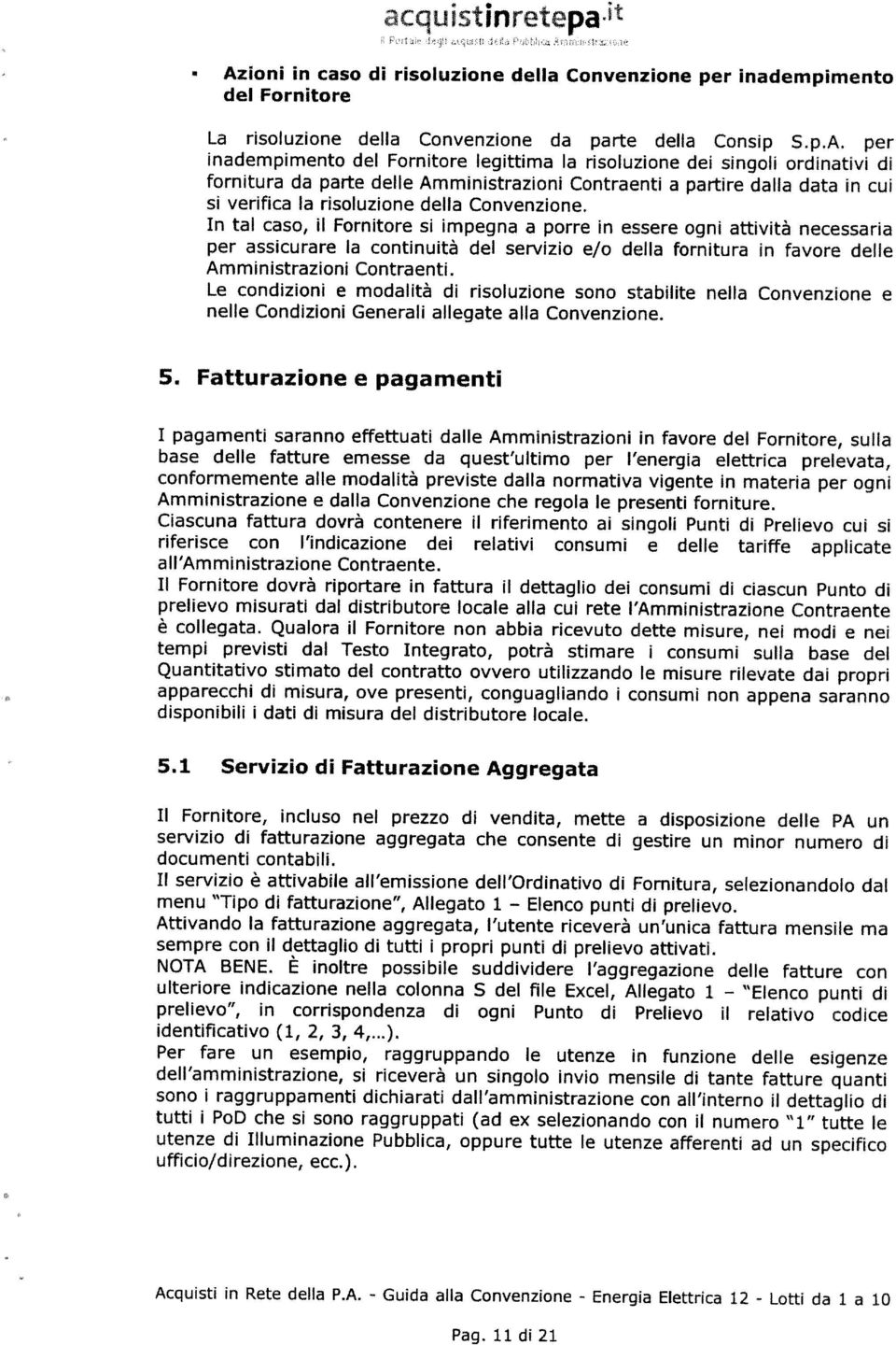 per nadempmento del Forntore legttma la rsoluzone de sngol ordnatv d forntura da parte delle Ammnstrazon Contraent a partre dalla data n cu s verfca la rsoluzone della Convenzone.