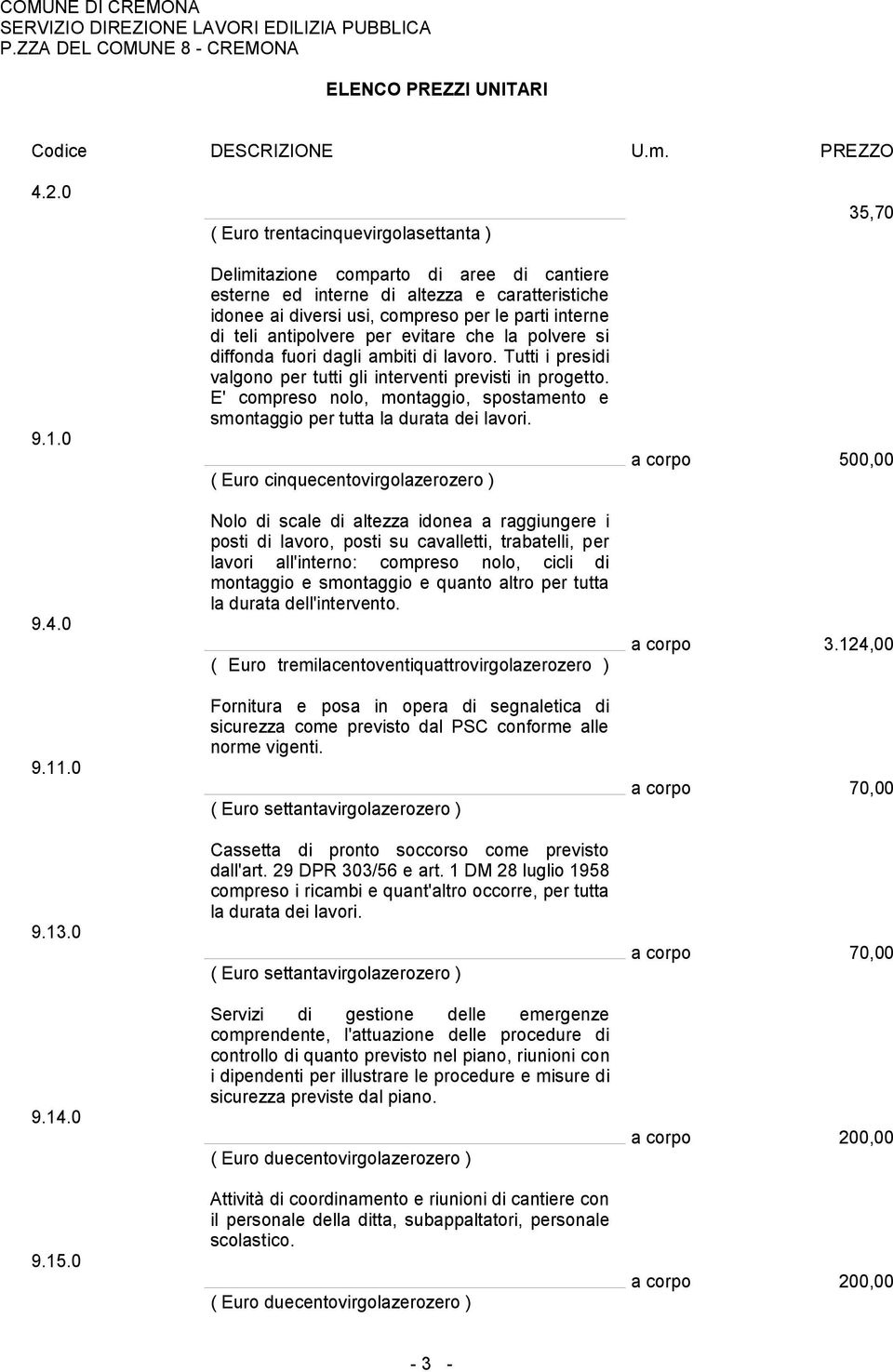 antipolvere per evitare che la polvere si diffonda fuori dagli ambiti di lavoro. Tutti i presidi valgono per tutti gli interventi previsti in progetto.