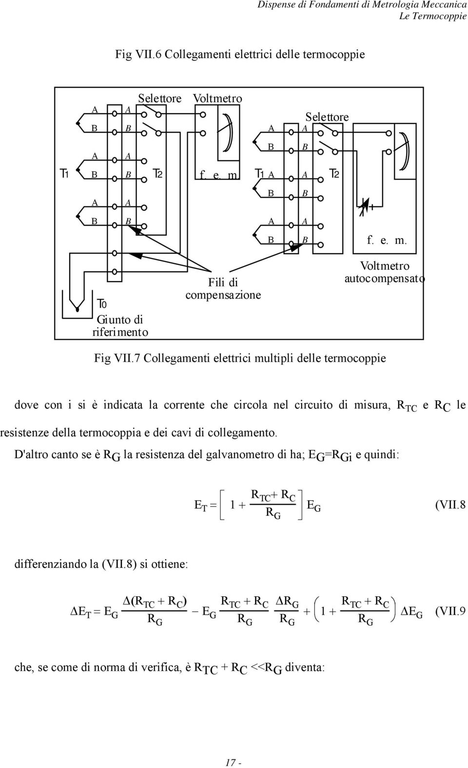 7 Collegamenti elettrici multipli delle termocoppie dove con i si è indicata la corrente che circola nel circuito di misura, R TC e R C le resistenze della termocoppia e dei