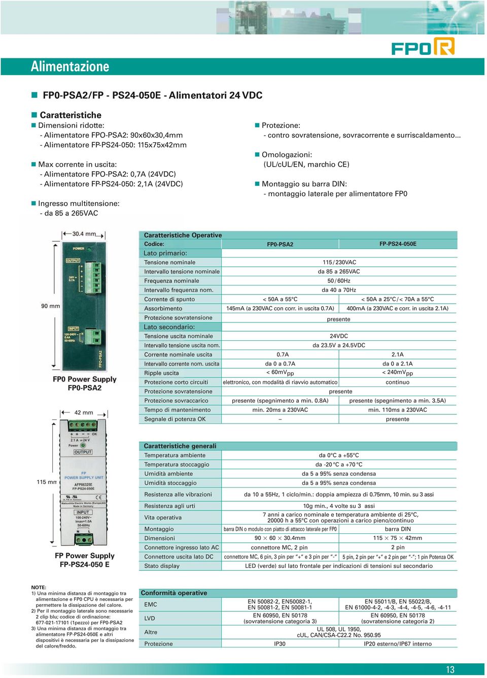 Alimentatore FP-PS24-050: 2,1A (24VDC) Ingresso multitensione: - da 85 a 265VAC Protezione: - contro sovratensione,