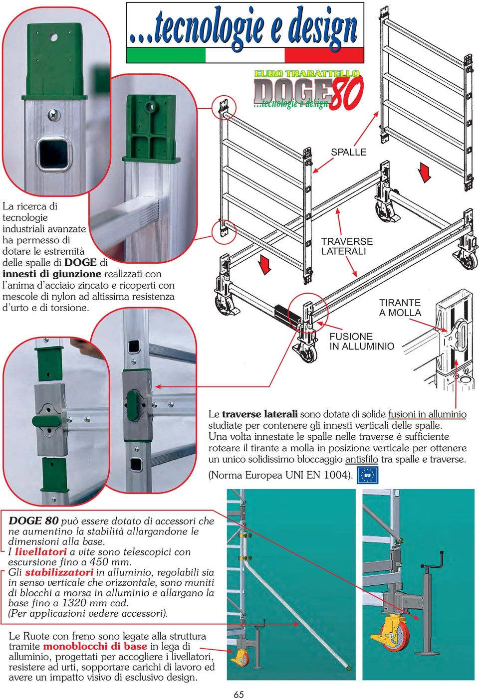 TRAVERSE LATERALI TIRANTE A MOLLA FUSIONE IN ALLUMINIO Le traverse laterali sono dotate di solide fusioni in alluminio studiate per contenere gli innesti verticali delle spalle.