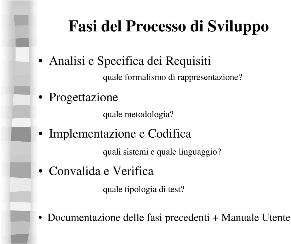 Implementazione e Codifica Convalida e Verifica quali sistemi e quale