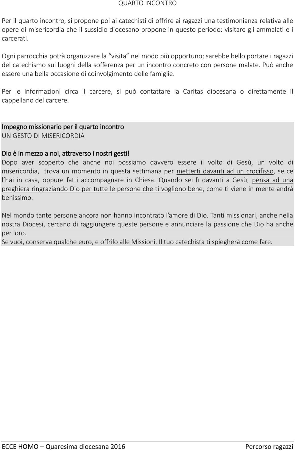 Ogni parrocchia potrà organizzare la visita nel modo più opportuno; sarebbe bello portare i ragazzi del catechismo sui luoghi della sofferenza per un incontro concreto con persone malate.