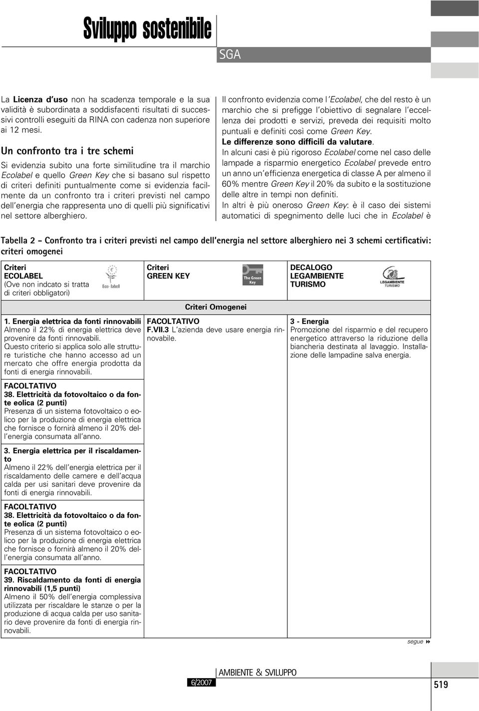 facilmente da un confronto tra i criteri previsti nel campo dell energia che rappresenta uno di quelli più significativi nel settore alberghiero.