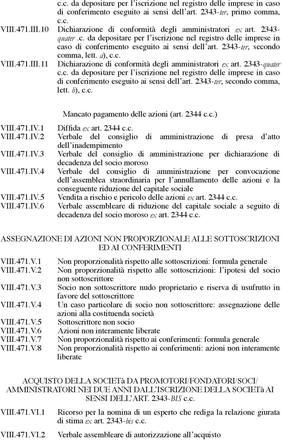 2343-ter, secondo comma, lett. a), c.c. VIII.471.III.11 Dichiarazione di conformità degli amministratori ex art. 2343-quater c.c. da depositare per l iscrizione nel registro delle imprese in caso di conferimento eseguito ai sensi dell art.