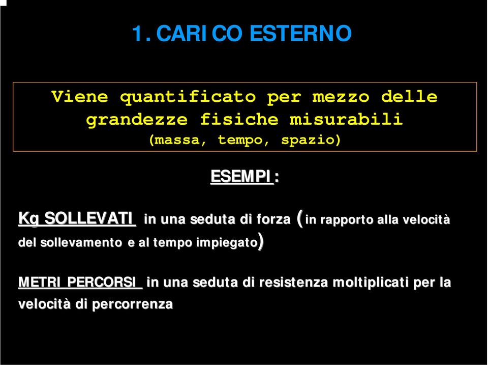 forza (in rapporto alla velocità del sollevamento e al tempo impiegato)