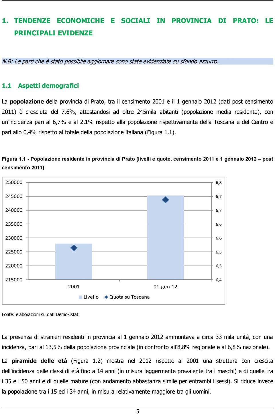 (popolazione media residente), con un incidenza pari al 6,7% e al 2,1% rispetto alla popolazione rispettivamente della Toscana e del Centro e pari allo 0,4% rispetto al totale della popolazione