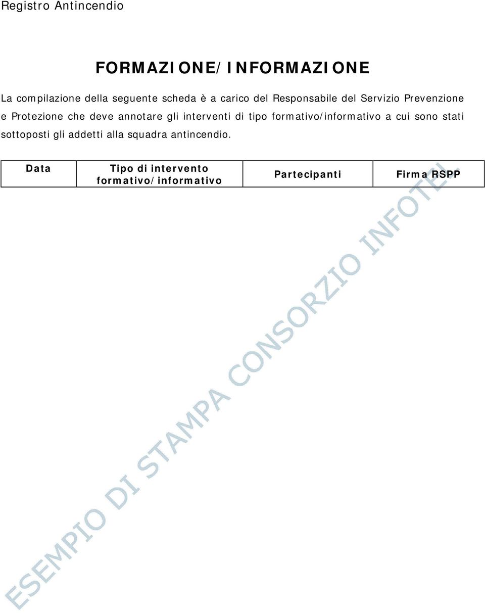 interventi di tipo formativo/informativo a cui sono stati sottoposti gli addetti