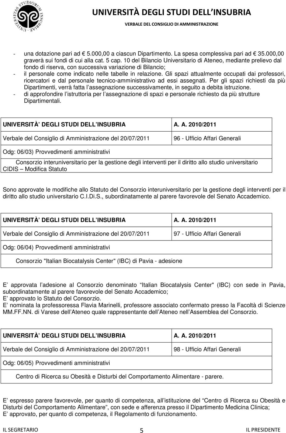 Gli spazi attualmente occupati dai professori, ricercatori e dal personale tecnico-amministrativo ad essi assegnati.