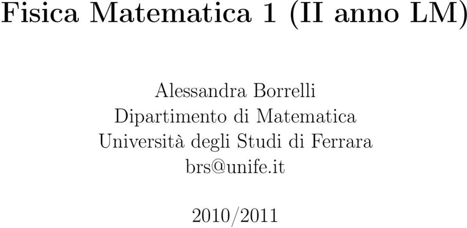 di Matematica Università degli