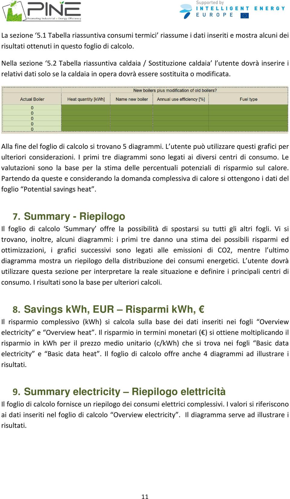 Alla fine del foglio di calcolo si trovano 5 diagrammi. L utente può utilizzare questi grafici per ulteriori considerazioni. I primi tre diagrammi sono legati ai diversi centri di consumo.