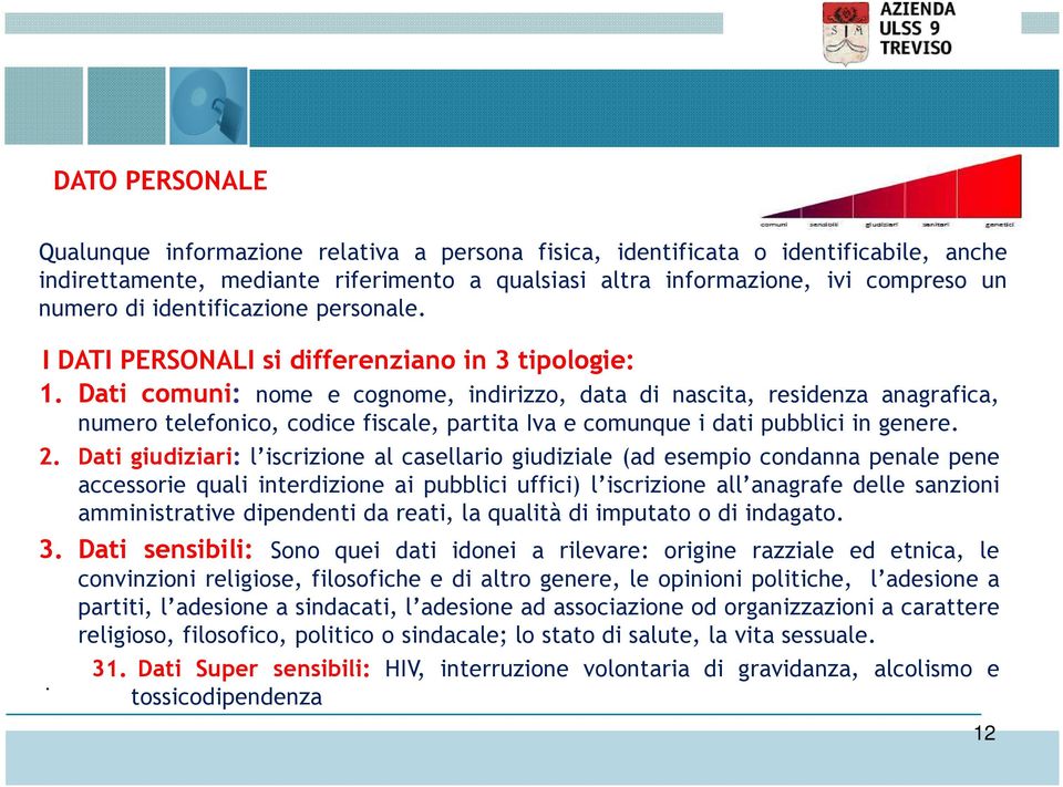 Dati comuni: nome e cognome, indirizzo, data di nascita, residenza anagrafica, numero telefonico, codice fiscale, partita Iva e comunque i dati pubblici in genere. 2.