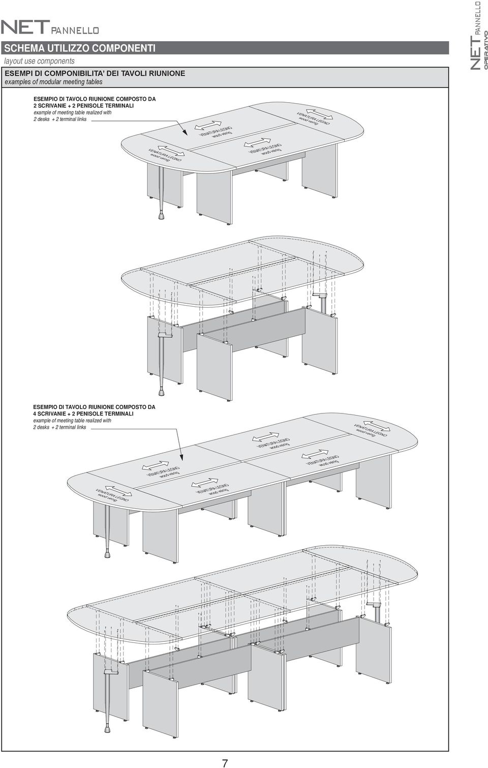 TERMINALI example of meeting table realized with 2 desks + 2 terminal links ESEMPIO DI TAVOLO RIUNIONE