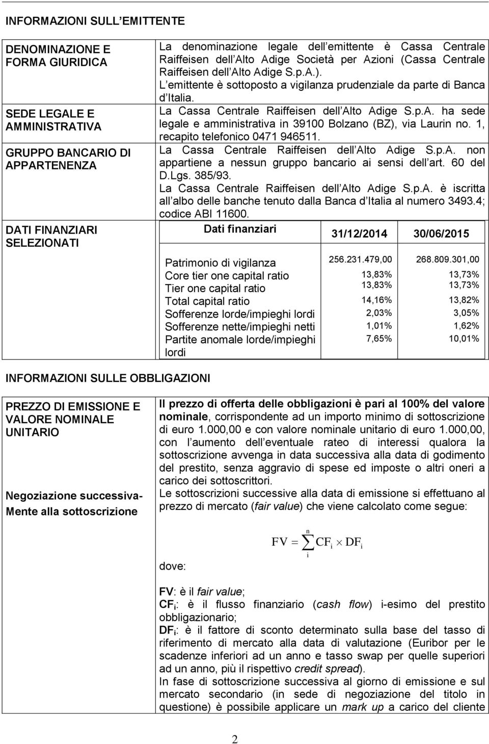 La Cassa Centrale Raiffeisen dell Alto Adige S.p.A. ha sede legale e amministrativa in 39100 Bolzano (BZ), via Laurin no. 1, recapito telefonico 0471 946511.