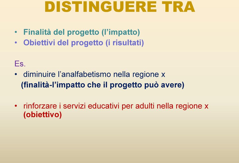 diminuire l analfabetismo nella regione x (finalità-l impatto