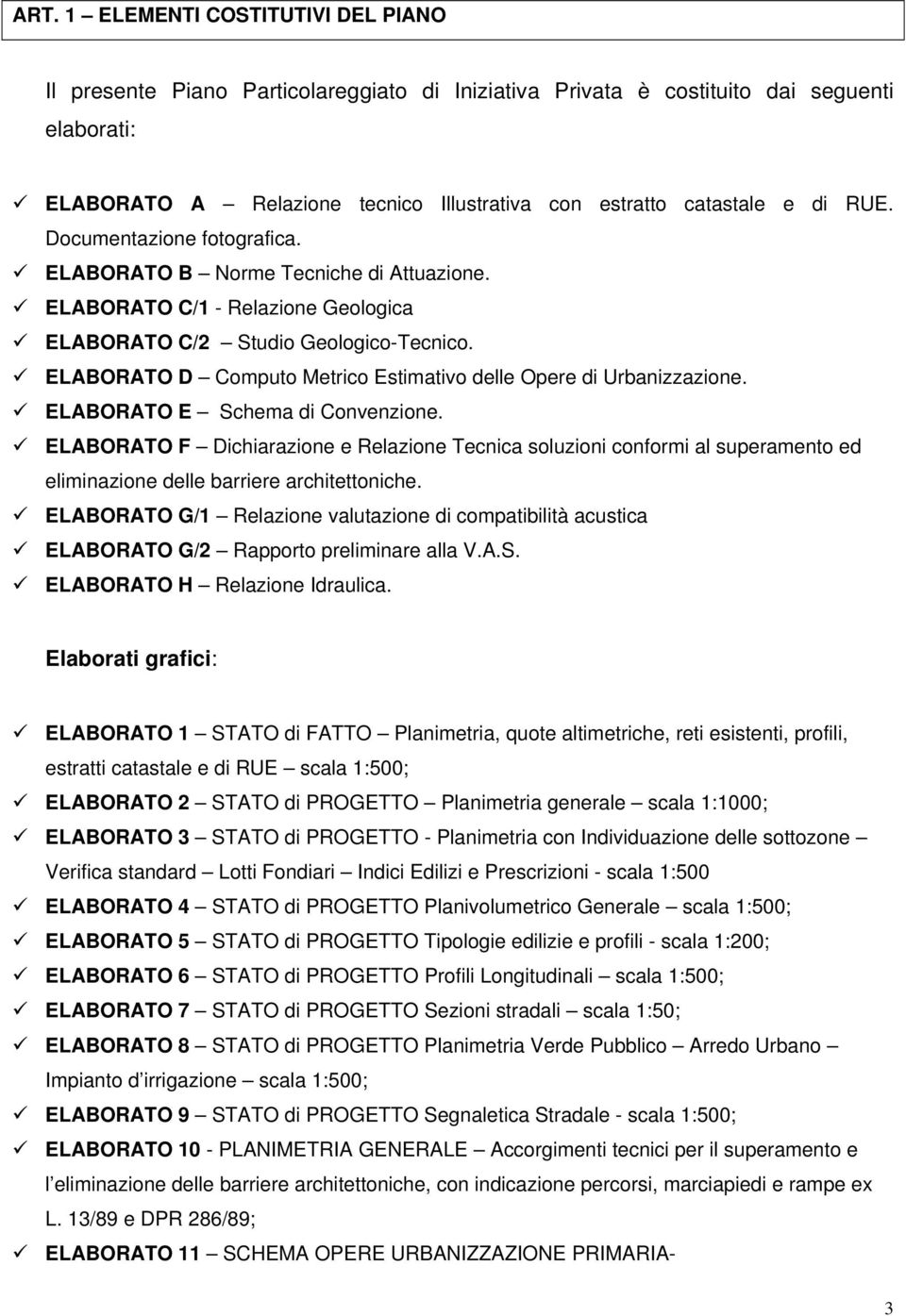 ELABORATO D Computo Metrico Estimativo delle Opere di Urbanizzazione. ELABORATO E Schema di Convenzione.