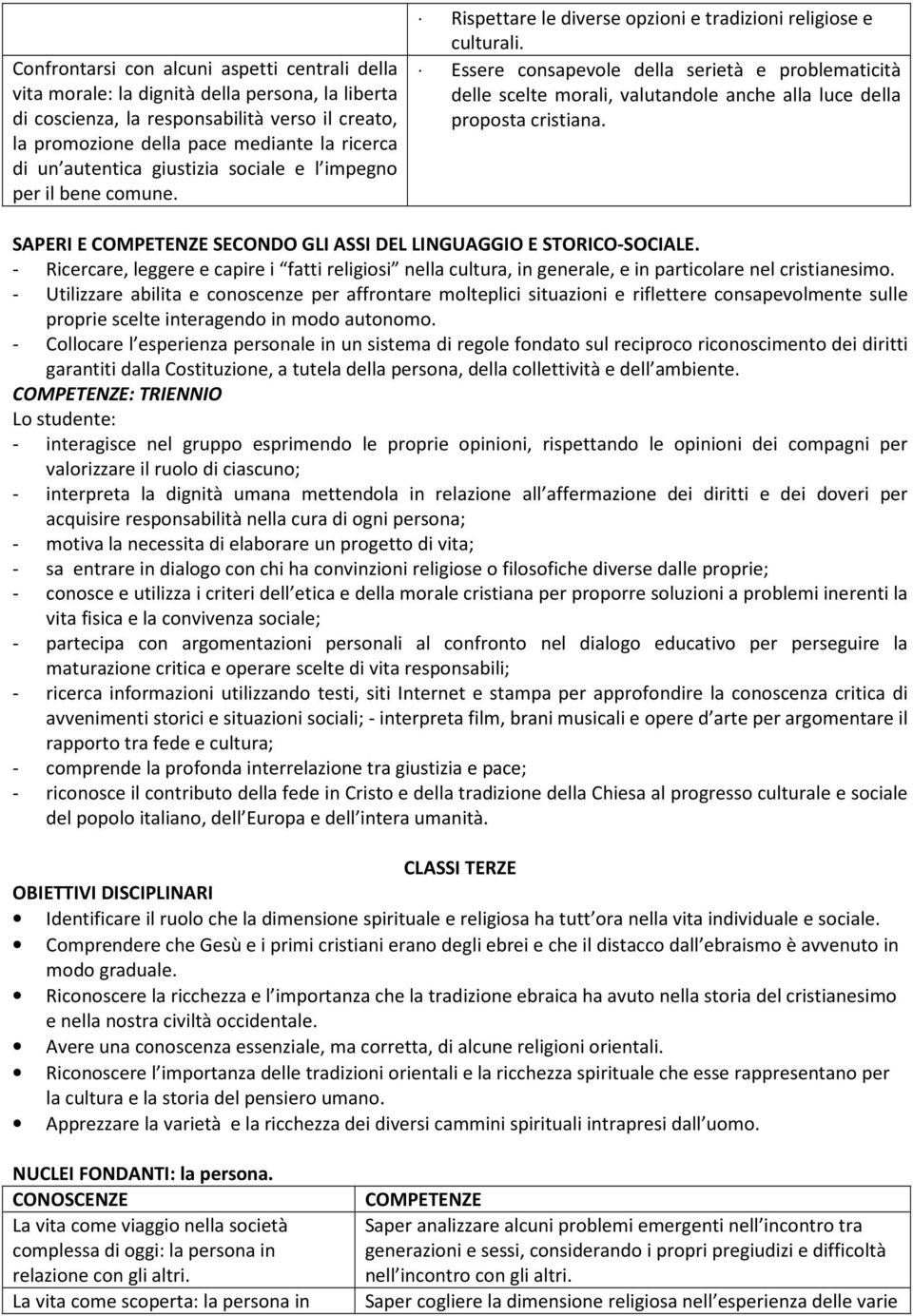 Essere consapevole della serietà e problematicità delle scelte morali, valutandole anche alla luce della proposta cristiana. SAPERI E SECONDO GLI ASSI DEL LINGUAGGIO E STORICO-SOCIALE.