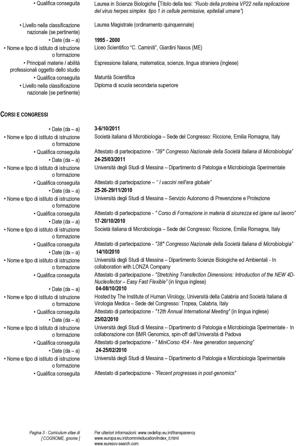 Caminiti, Giardini Naxos (ME) Principali materie / abilità Espressione italiana, matematica, scienze, lingua straniera (inglese) Qualifica conseguita Maturità Scientifica Livello nella