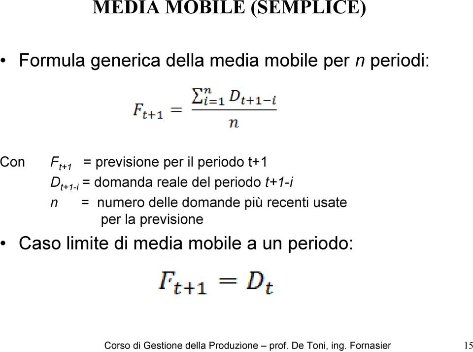 numero delle domande più recenti usate per la previsione Caso limite di media