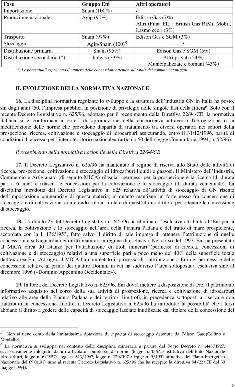 Municipalizzate e comuni (43%) (*) Le percentuali esprimono il numero delle concessioni ottenute sul totale dei comuni metanizzati. II. EVOLUZIONE DELLA NORMATIVA NAZIONALE 16.