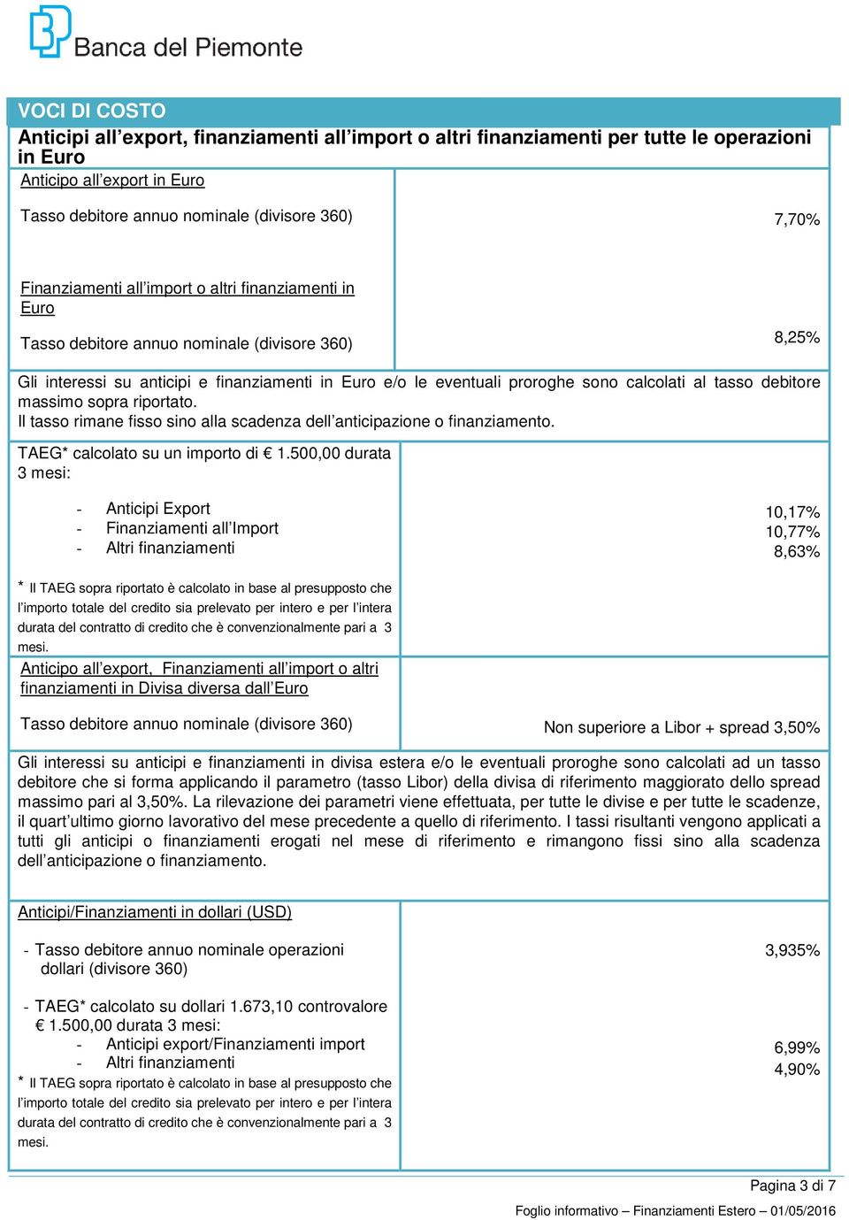 tasso debitore massimo sopra riportato. Il tasso rimane fisso sino alla scadenza dell anticipazione o finanziamento. TAEG* calcolato su un importo di 1.