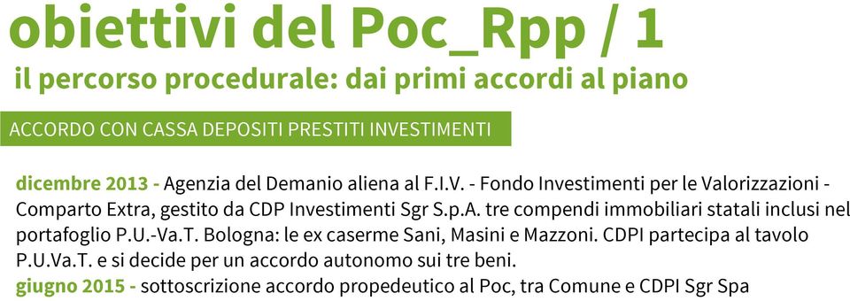 U.-Va.T. Bologna: le ex caserme Sani, Masini e Mazzoni. CDPI partecipa al tavolo P.U.Va.T. e si decide per un accordo autonomo sui tre beni.