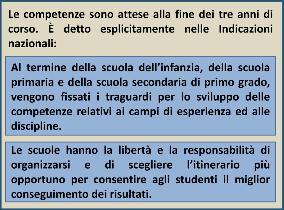 scuola secondaria di primo grado, vengono fissati i traguardi per lo sviluppo delle competenze relativi ai campi di