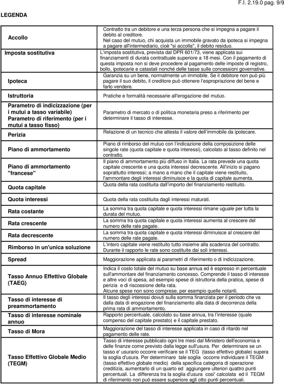 ammortamento Piano di ammortamento "francese" Quota Quota interessi Rata costante Rata crescente Rata decrescente Rimborso in un'unica soluzione Spread Tasso Annuo Effettivo Globale (TAEG) Tasso di